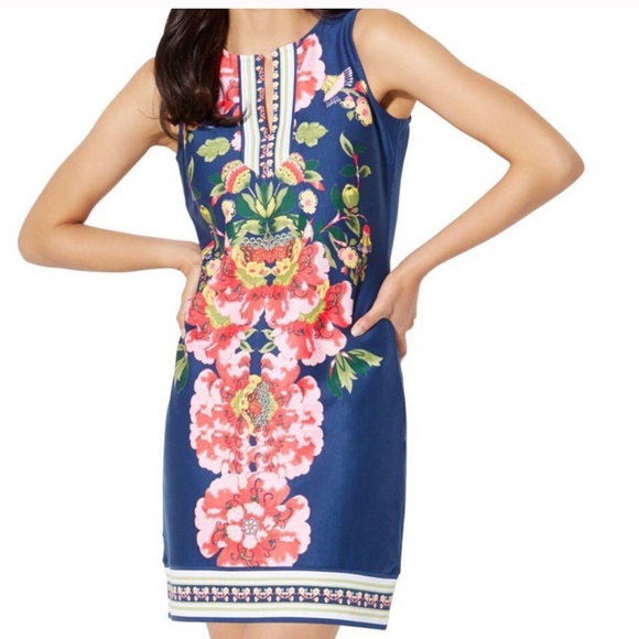 New York & Company Dresses & Skirts - NY&Co split neck blue waters shift dress size S